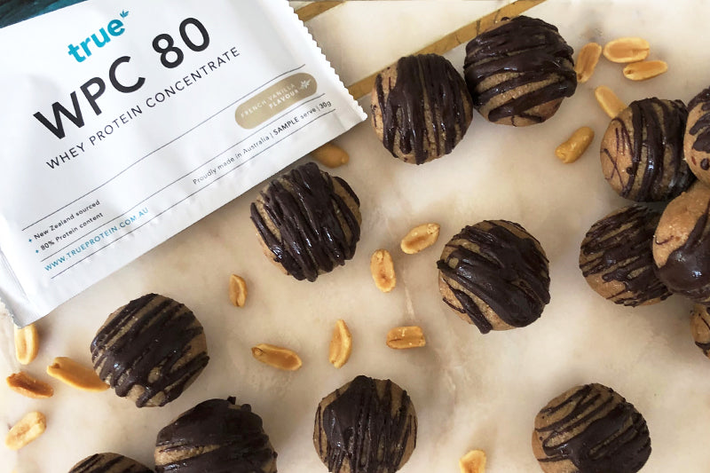 Choc Drizzled Peanut Butter Protein Balls