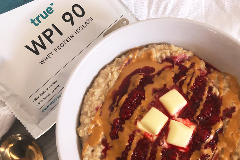 Peanut Butter and Raspberry Protein Oats