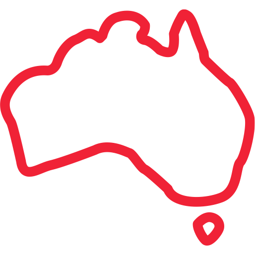 Red hand-drawn outline map of Australia with detached Tasmania — red Australia map outline icon suitable for Australian location and travel pages