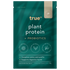 True plant protein + probiotics single-serve pouch, French vanilla flavour, 30g, teal packaging branded "true", vegan-friendly, gut-loving, natural ingredients, supports digestive health, made in Australia — protein supplement pouch.