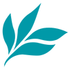 Teal three-leaf logo icon representing eco-friendly, organic, natural products and wellness brand