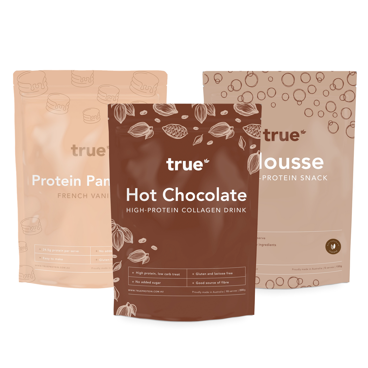 Protein Pancake, Hot Chocolate, and Protein Mousse in one bundle