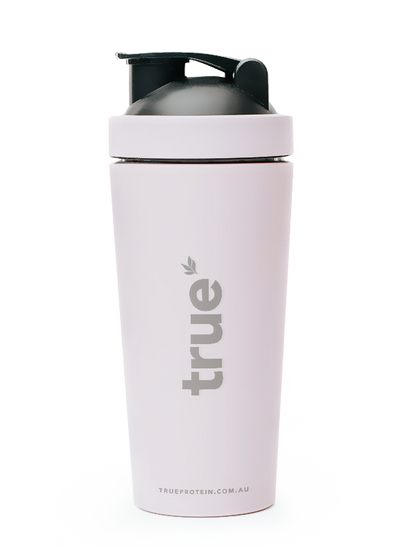 True Protein pink clay protein shaker bottle with black flip-top lid, matte finish reusable gym shaker – TrueProtein.com.au (Australia)