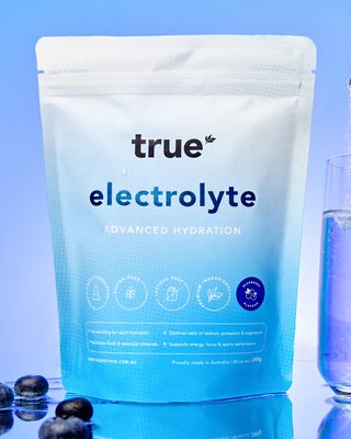 True Electrolyte 240g pouch in Blueberry